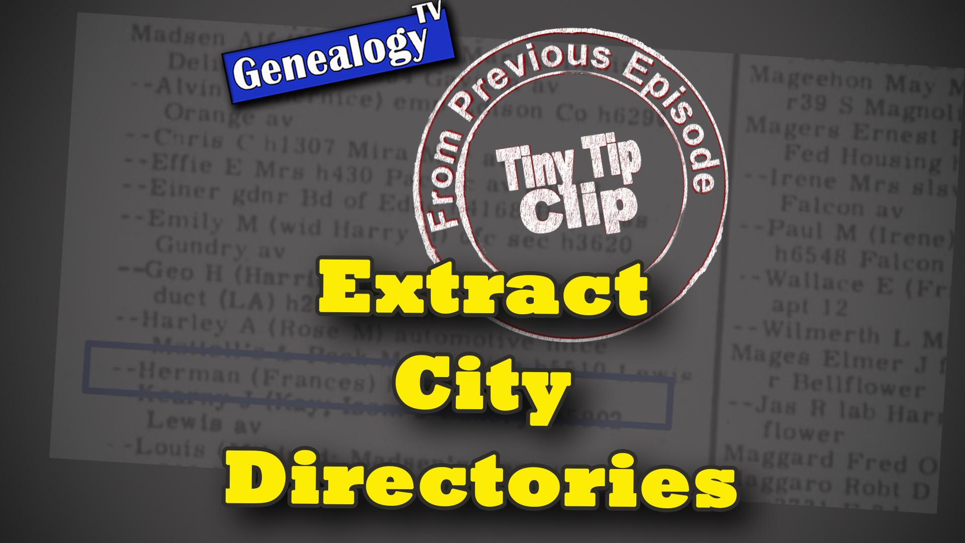 EXTRACT CITY DIRECTORIES: Tiny Tip Clip